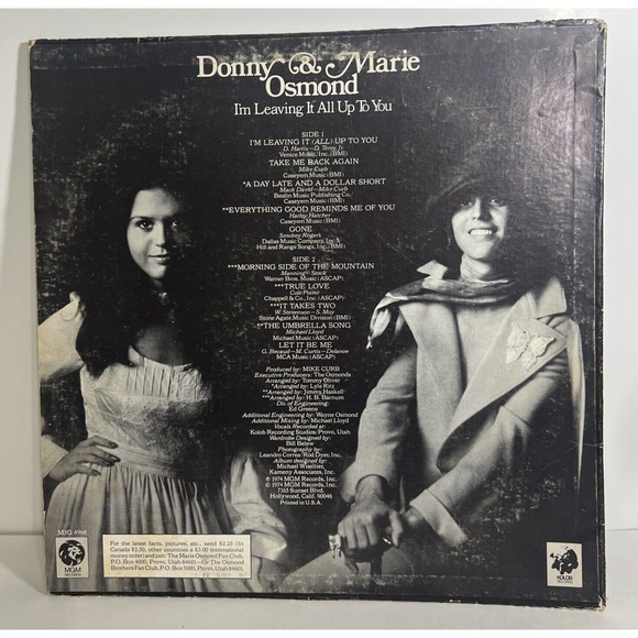 Donny And Marie Osmond I'M Leaving It All Up To You LP Vinyl Record Album - Picture 3 of 11